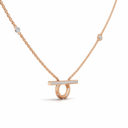 Bar & Circle Diamond Necklace-18Kt Rose Gold vermeil
